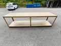 Ekstra stort butiksbord / arbejdsbord i guldfarvet metal – 352 × 90 × 90 cm