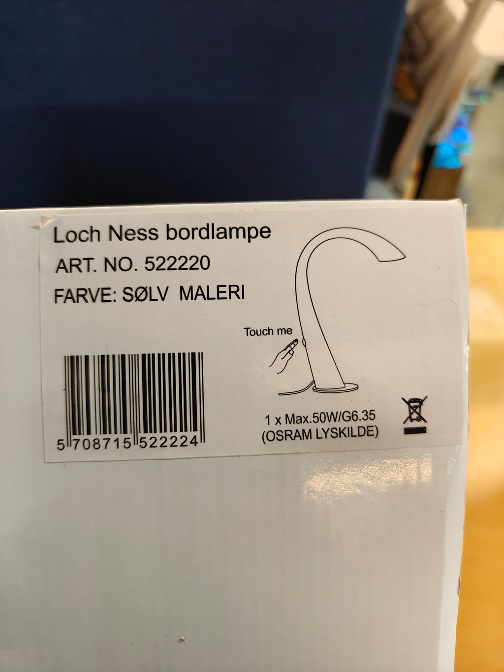 Seeddesign Loch Ness bordlampe sølv med touch lysdæmper