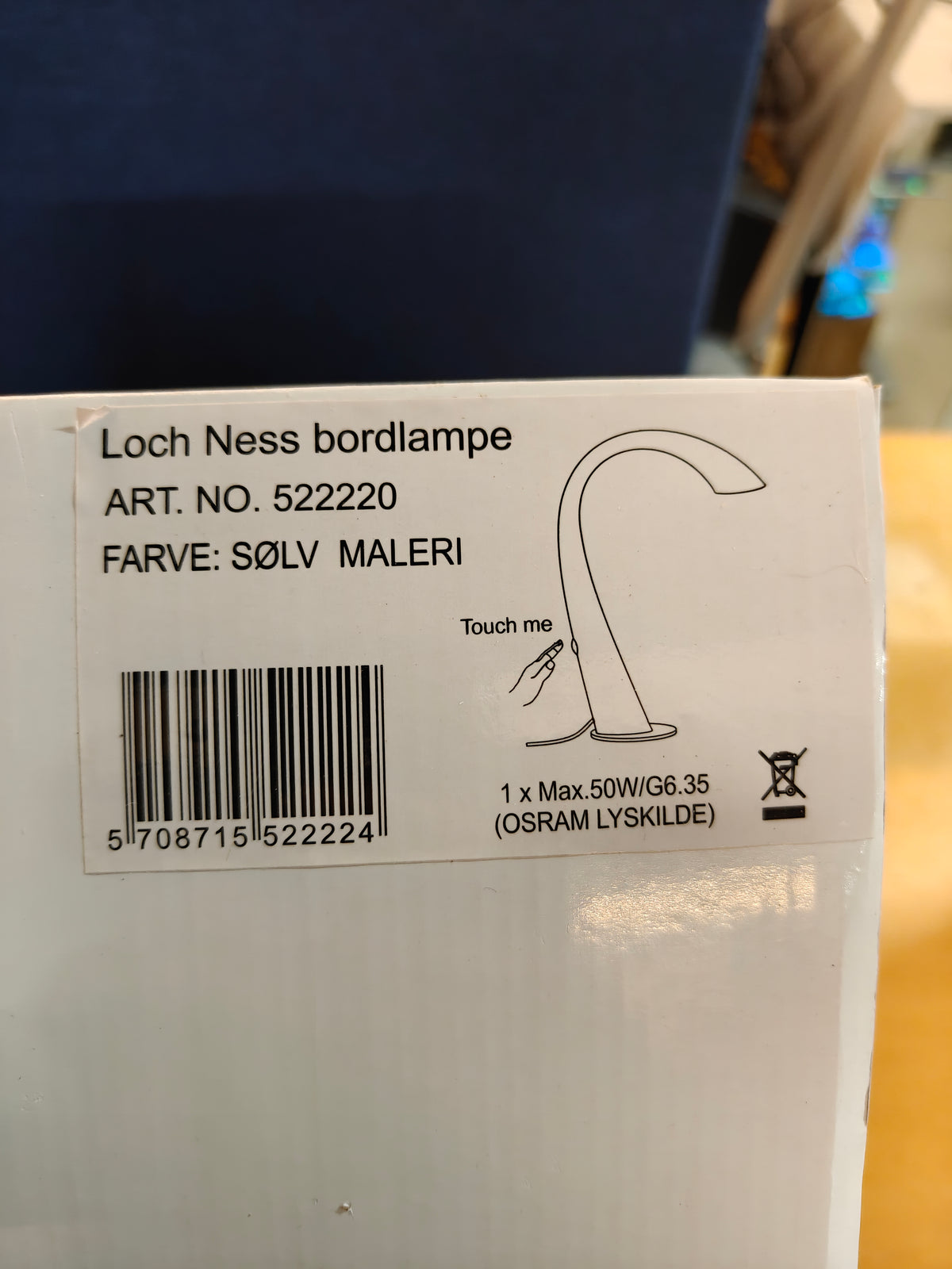 Seeddesign Loch Ness bordlampe sølv med touch lysdæmper